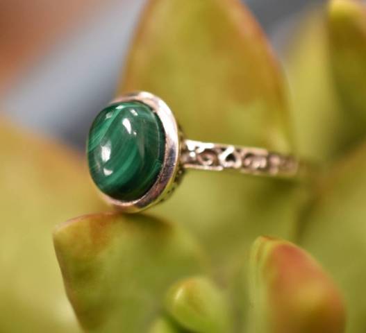Bague malachite et argent 925 taille 60 Favorisant la confiance en soi et anti douleurs