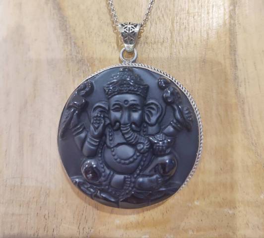 Pendentif obsidienne et argent 925