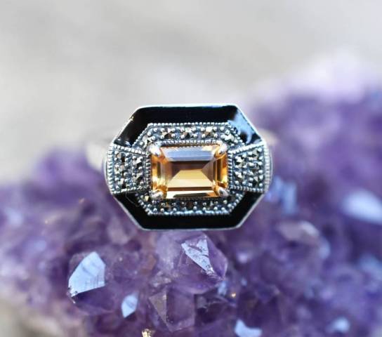 Bague Citrine et Marcassite sur argent 925