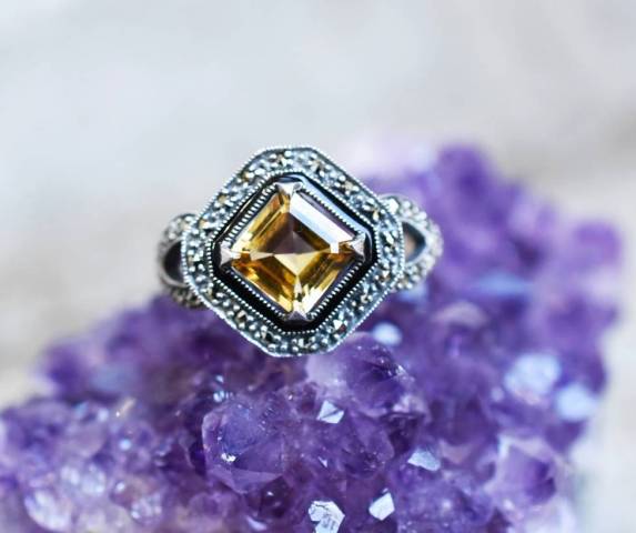 Bague Citrine et Marcassite sur argent 925
