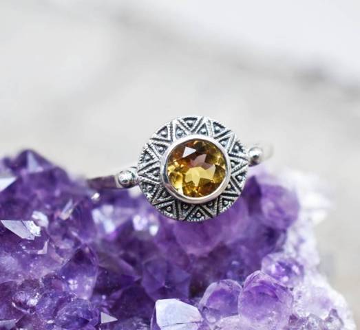 Bague Citrine et Marcassite sur argent 925
