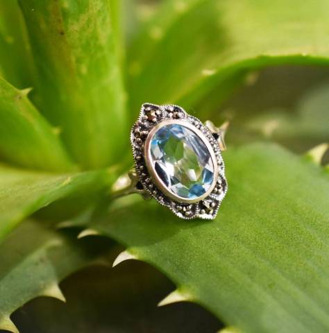 Bague Topaze et Marcassite sur argent 925