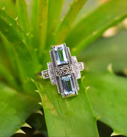 Bague Topaze et Marcassite sur argent 925