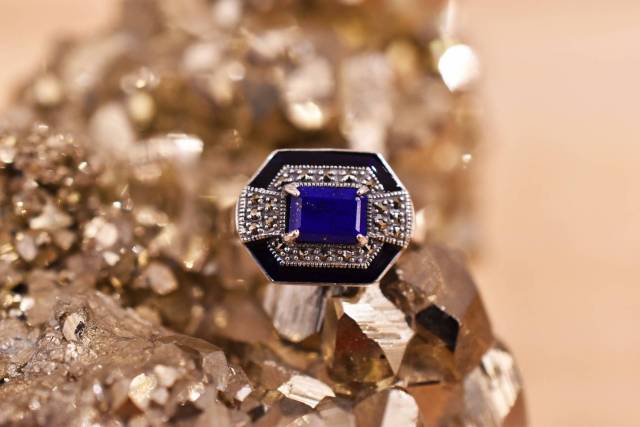 Bague Lapis Lazuli et Marcassite sur argent 925