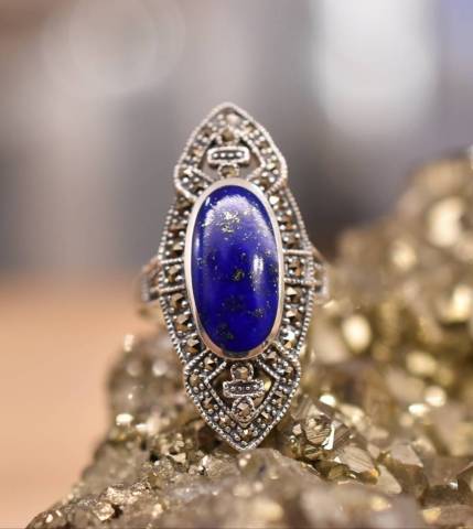 Bague Lapis Lazuli et Marcassite sur argent 925