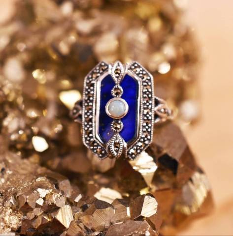 Bague Lapis Lazuli et Marcassite et opale sur argent 925