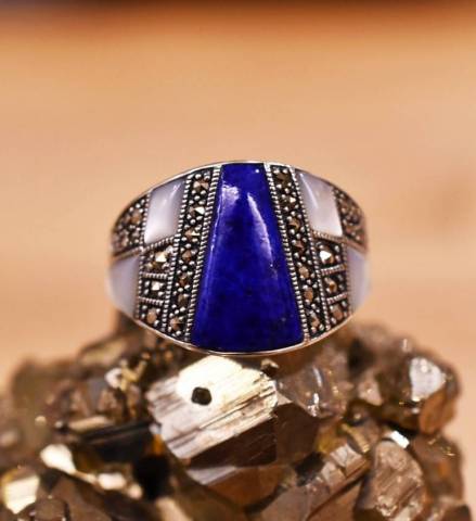 Bague Lapis Lazuli et Marcassite sur argent 925