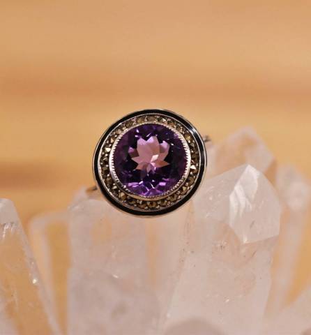 Bague amthyste et Marcassite sur argent 925