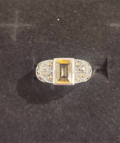 Bague Citrine et Marcassite sur argent 925 commande client : nadine