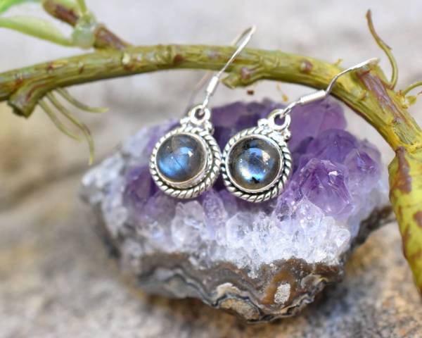 Boucles d'oreilles labradorite et argent 925 favorisant la protection